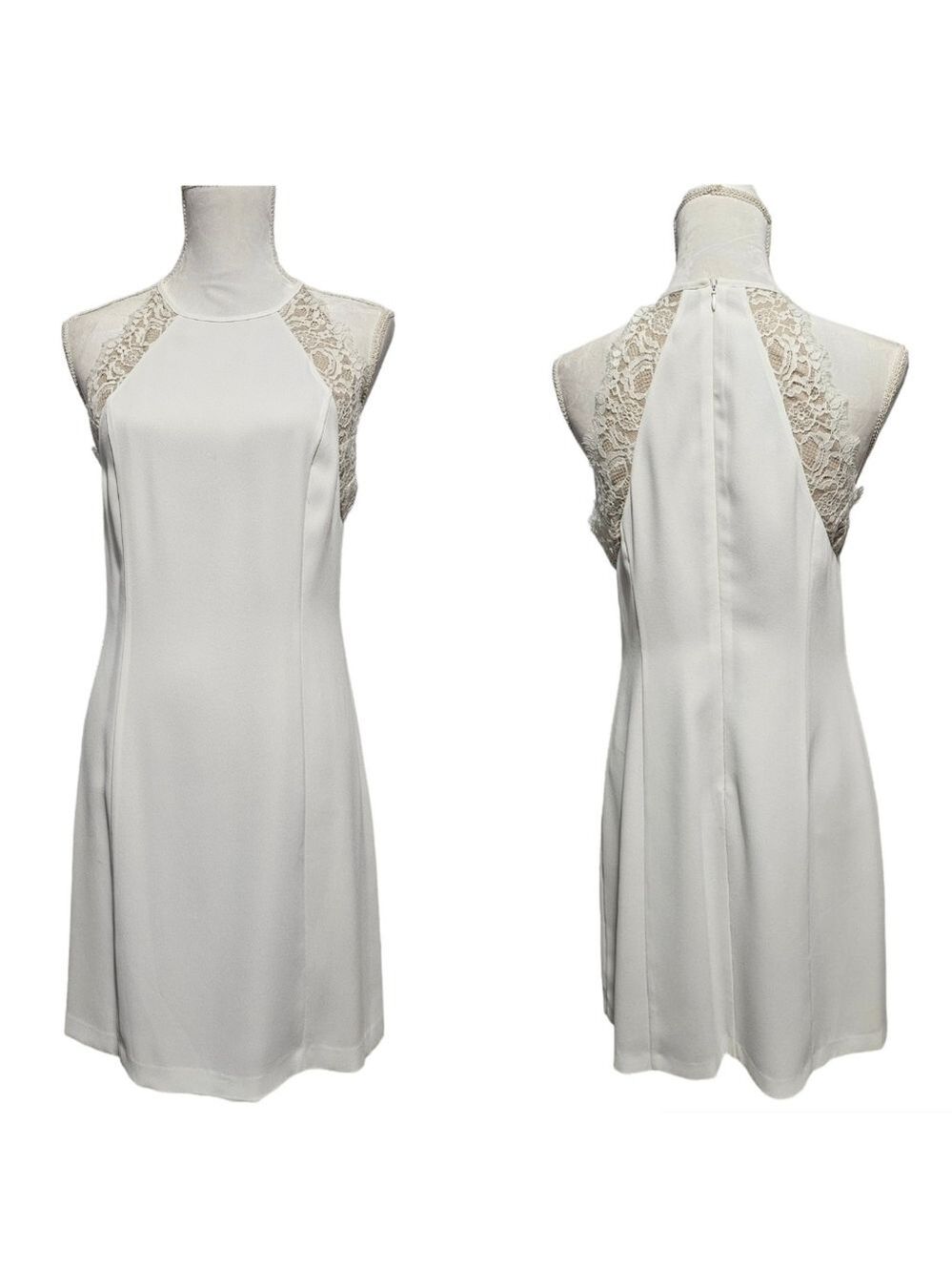 Marc New York Andrew Marc White Sheath Dress with Lace Detail Size 10